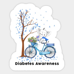 Diabetes awareness Elephant Riding Bicycle Blue Ribbon Diabetes Gifts Sticker